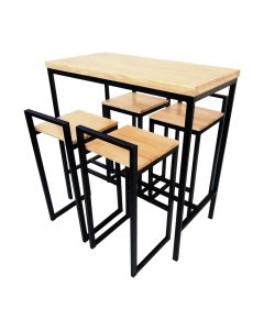 Conjunto Mesa Bistrô Industrial 1m Pinus com 4 Banquetas Industrial Taburete 